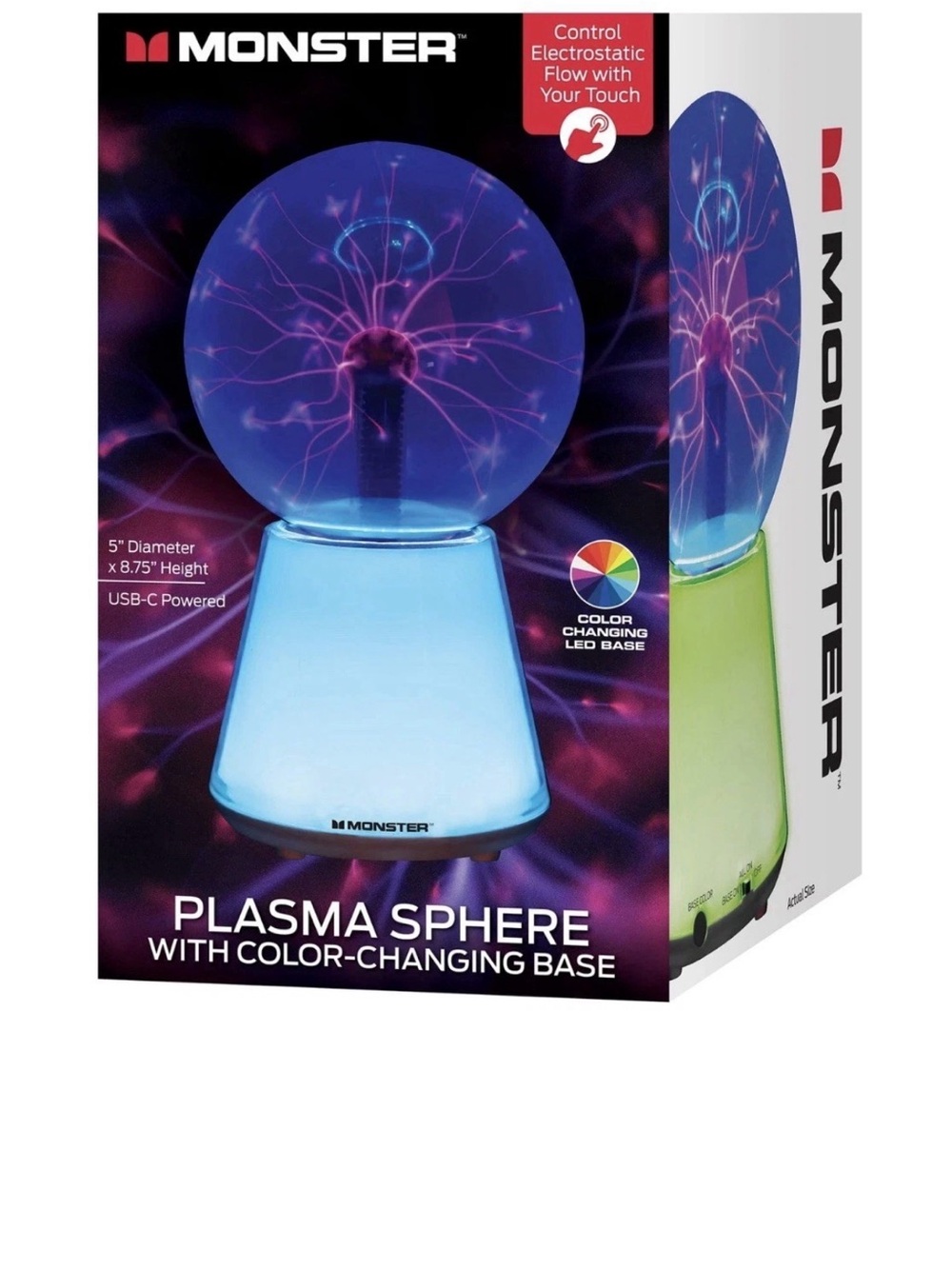 Monster: Plasma Sphere With Touch-Controlled Color-Changing Base, NEW! - Picture 2 of 6